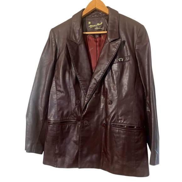 Etienne Aigner Old Money Oxblood 1980s Vintage Leather Jacket With Logo Hardware - Picture 2 of 10